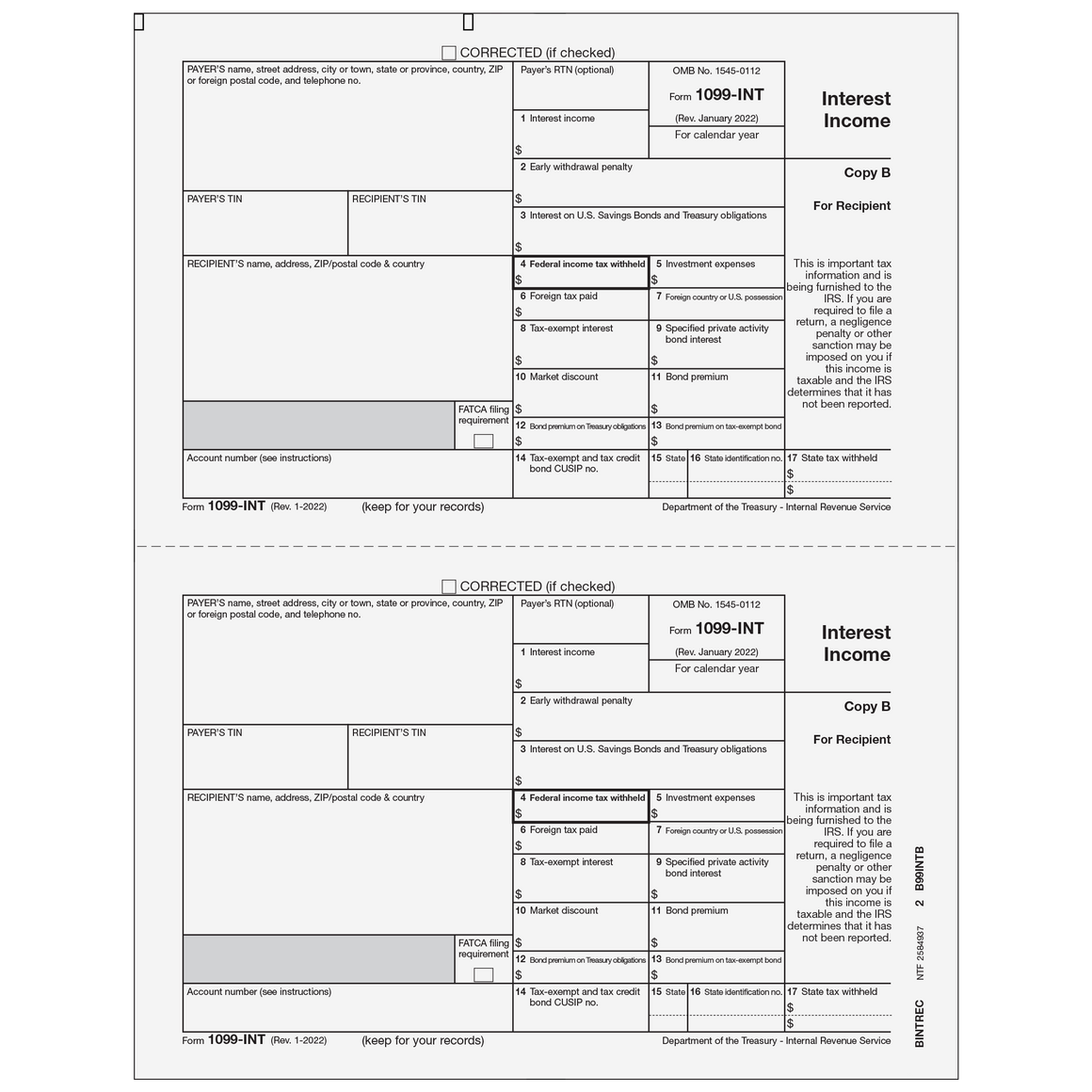 1099-INT Recipient Copy B