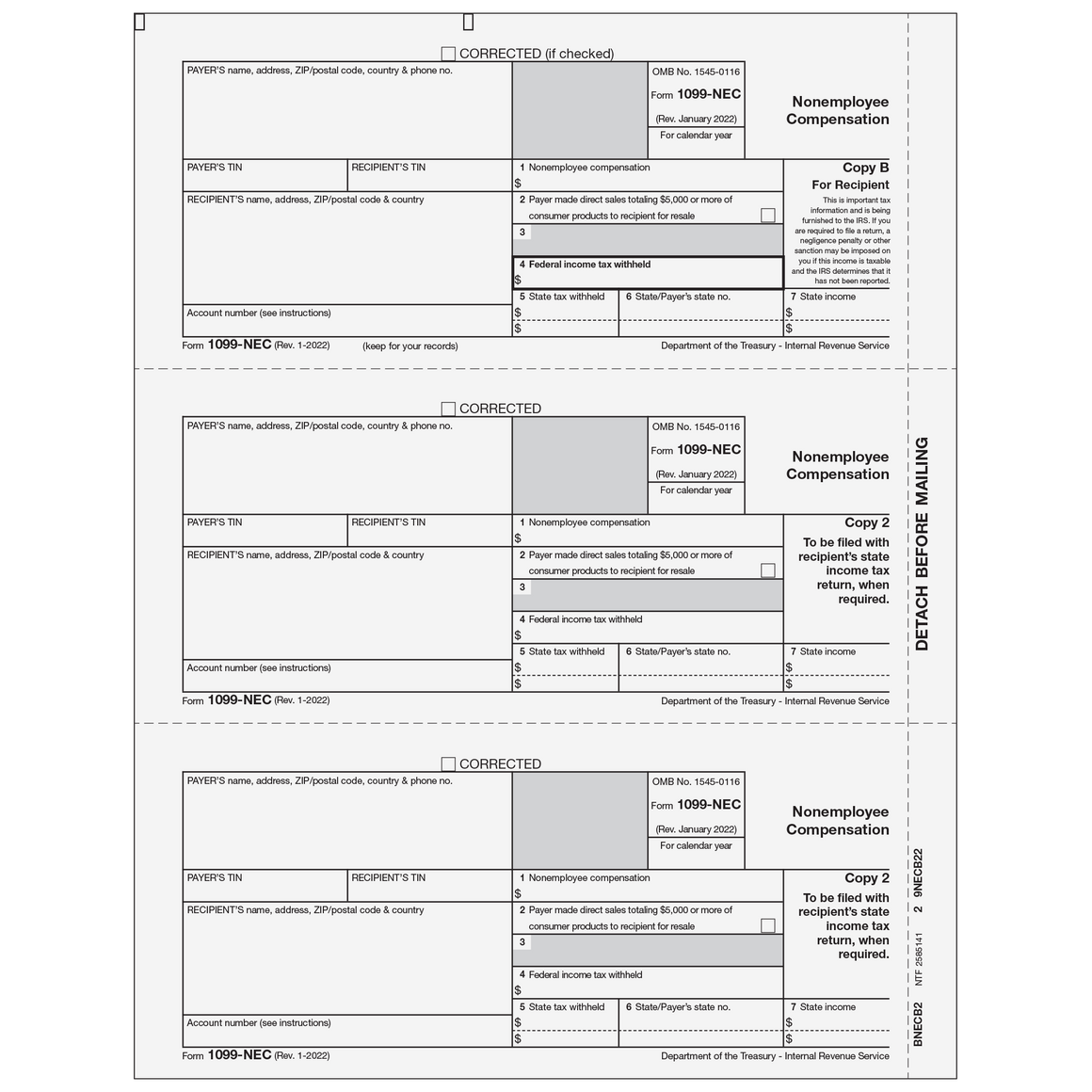 1099-NEC Recipient Copies B/2