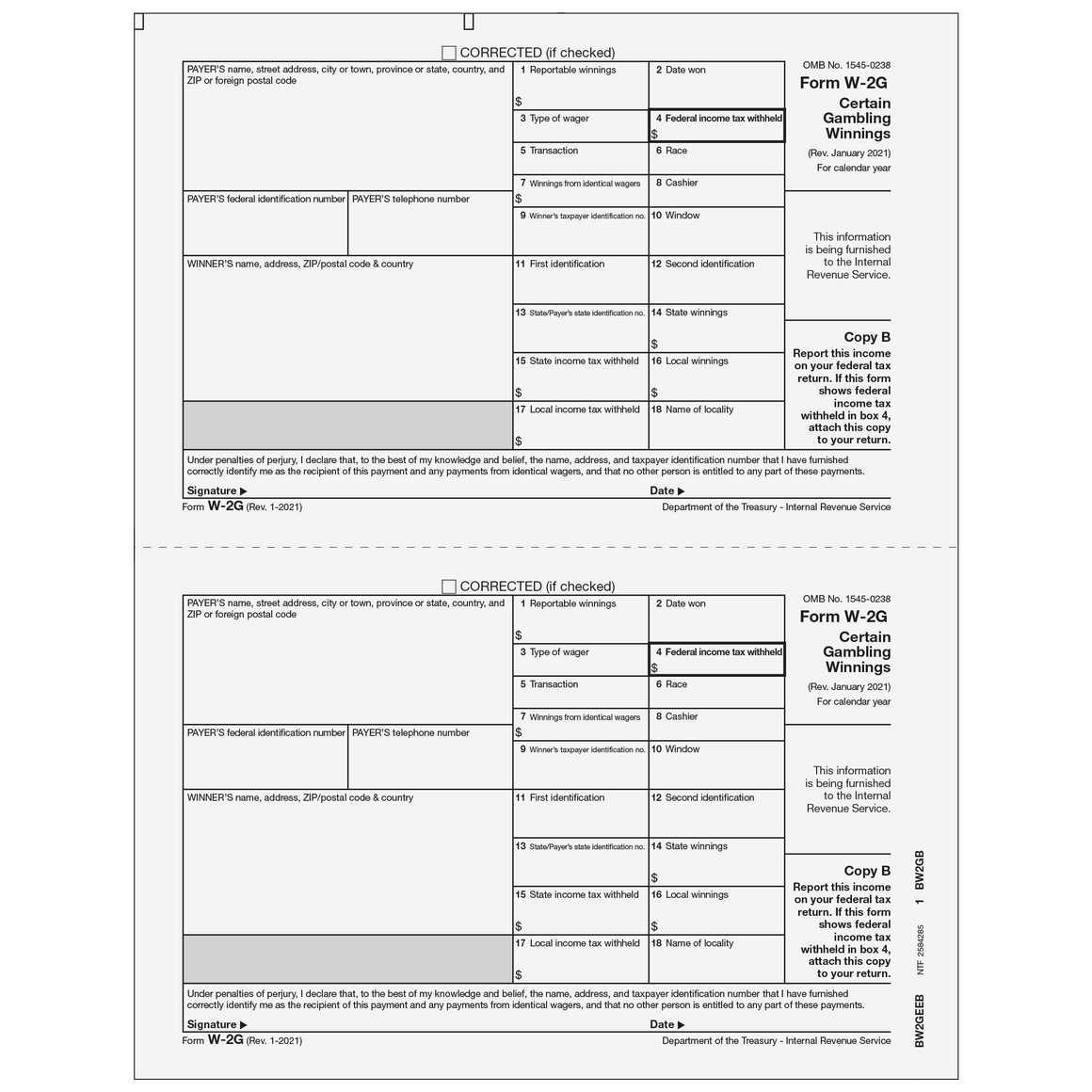 W-2G Winner Federal Copy B