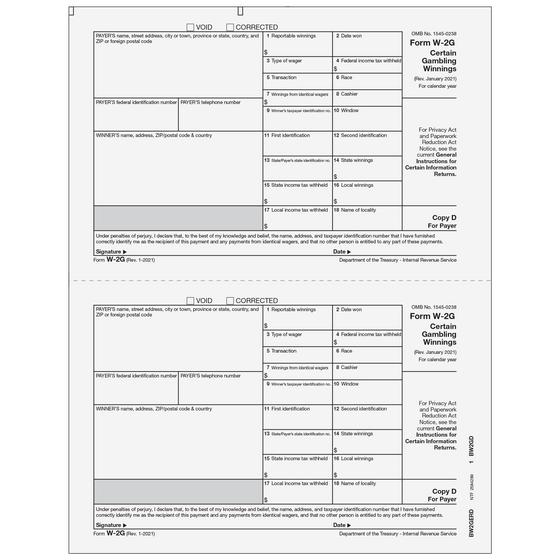 W-2G Payer Record Copy D