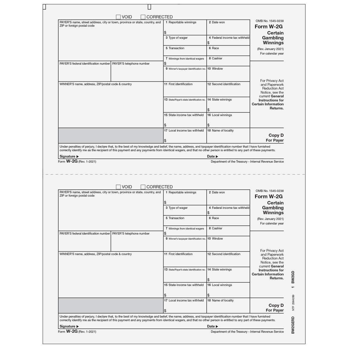 W-2G Payer Record Copy D