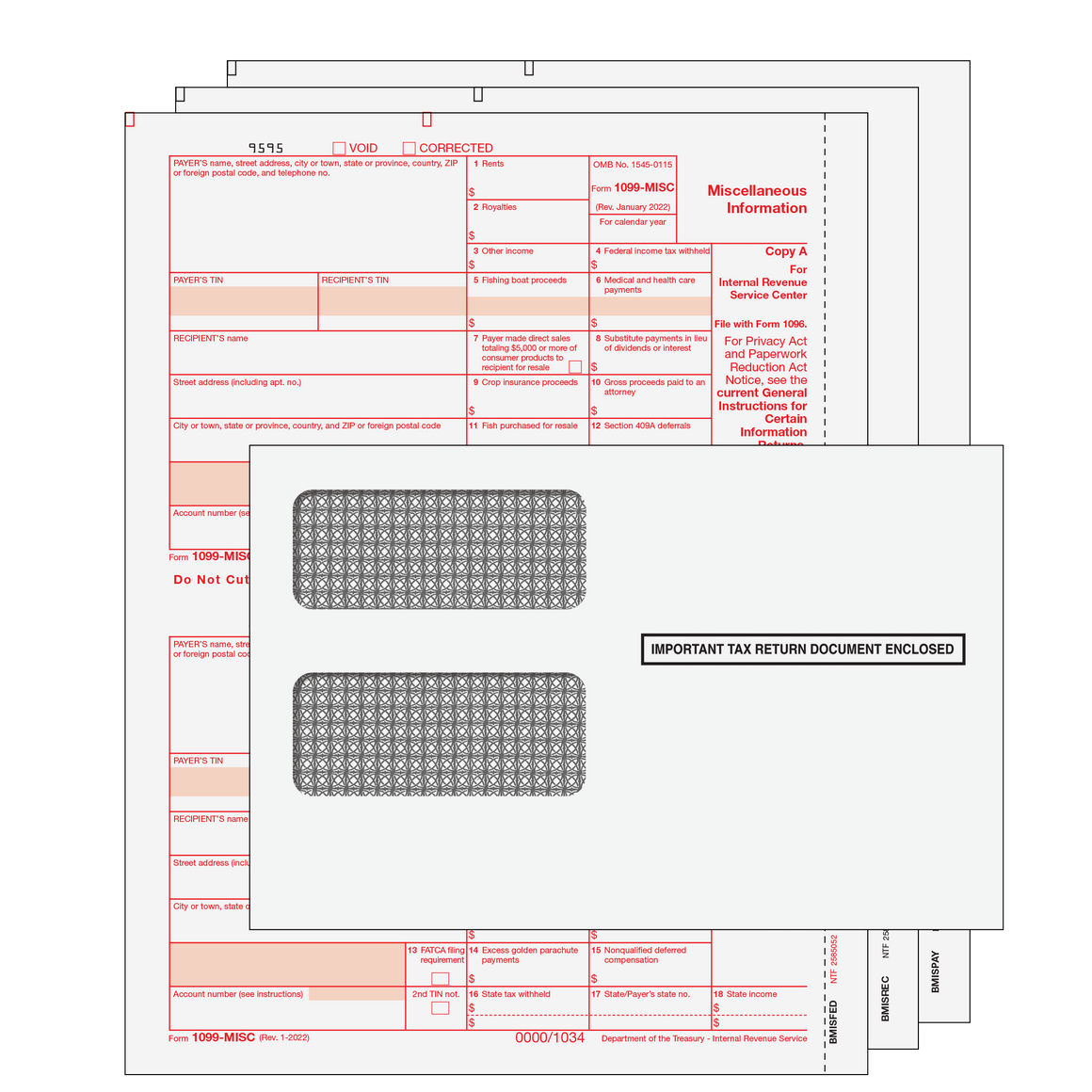 1099-MISC Miscellaneous Income Preprinted 3pt Kit with Tamper Evident Envelopes