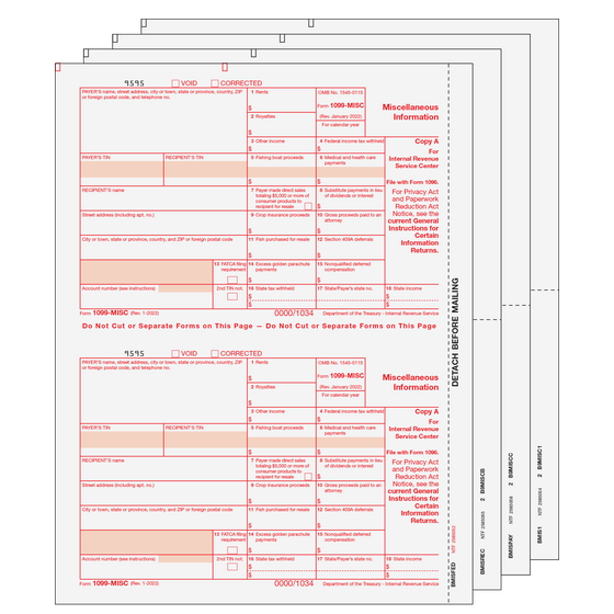 1099-MISC Preprinted Set - 4pt