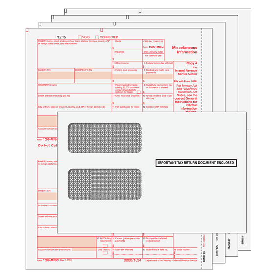 1099-MISC Miscellaneous Income - Preprinted 4pt Kit with Tamper Evident Envelopes